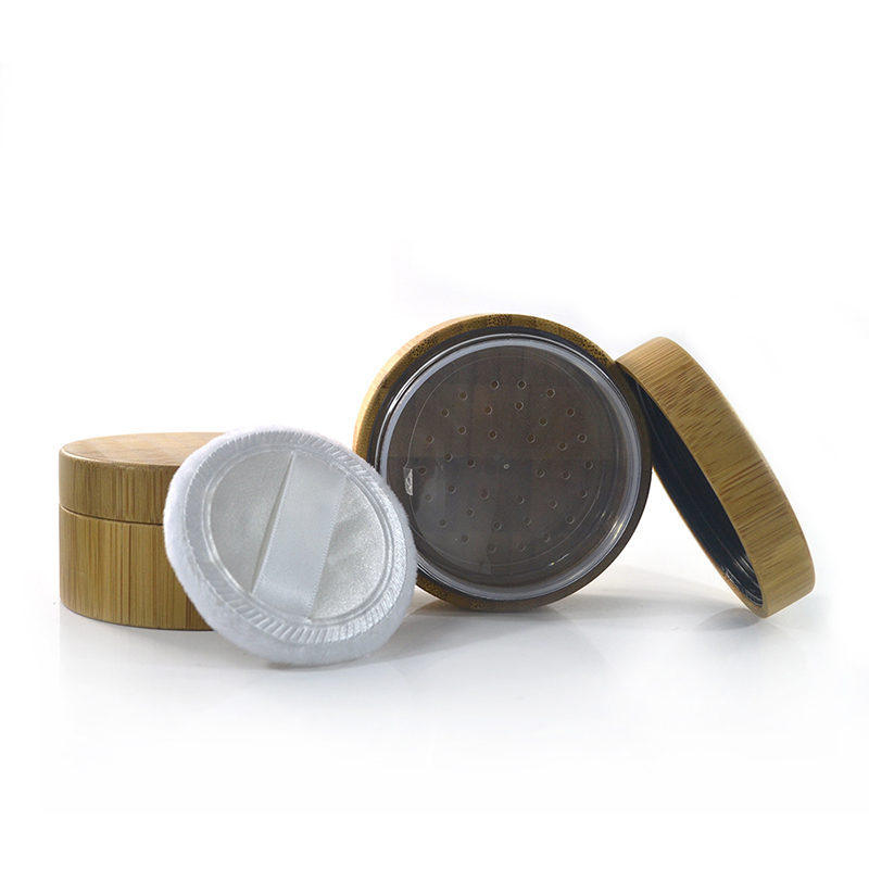 Perfect Texture Pretty Convenience All Bamboo Jar 30g with Sifter and Powder Puff Loose Powder Container