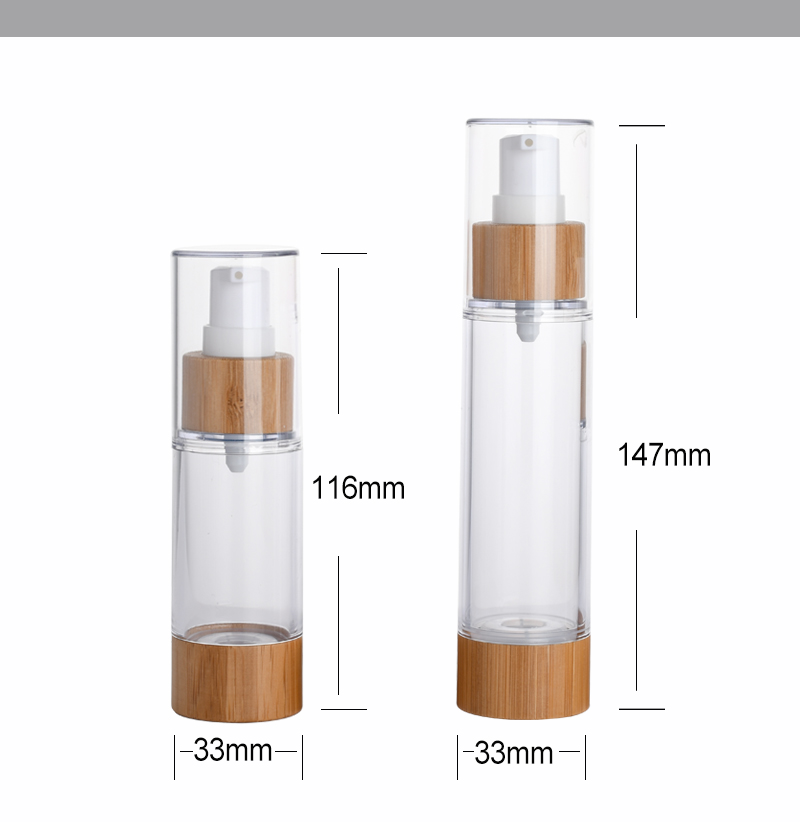 Cosmetic Packaging Vacuum 15ml 30ml 50ml Bamboo Airless Pump Bottle with Lotion Pump