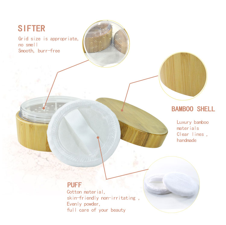 Perfect Texture Pretty Convenience All Bamboo Jar 30g with Sifter and Powder Puff Loose Powder Container
