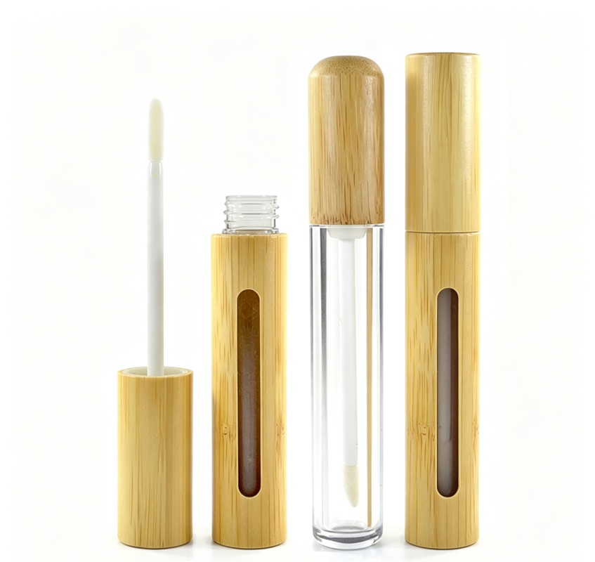 Eco-friendly Cosmetic Packaging 6ml 7ml Bamboo Lip Gloss Tube with Brush