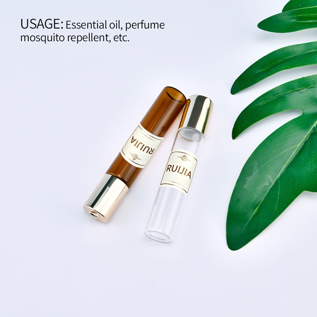 5ml Amber Glass Rollerball Bottle with Custom Logo & Keychain Travel Size Essential Oil Perfume Sample Bottle for OEM/ODM