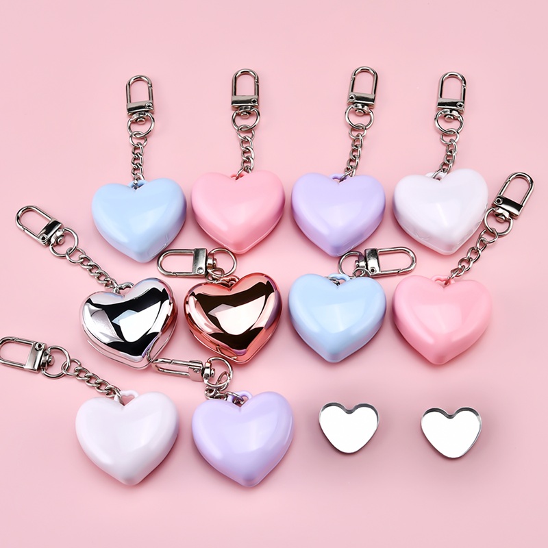 Lipstick Portable Travel case Heart Shape Blush Powder Portable Travel Case Jar Keychain with Mirror
