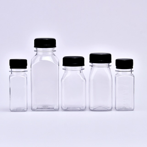 60ml 120ml 250ml PET Plastic Beverage Juice Bottle Square Transparent PET Drinks Plastic Juice Bottle With Cap