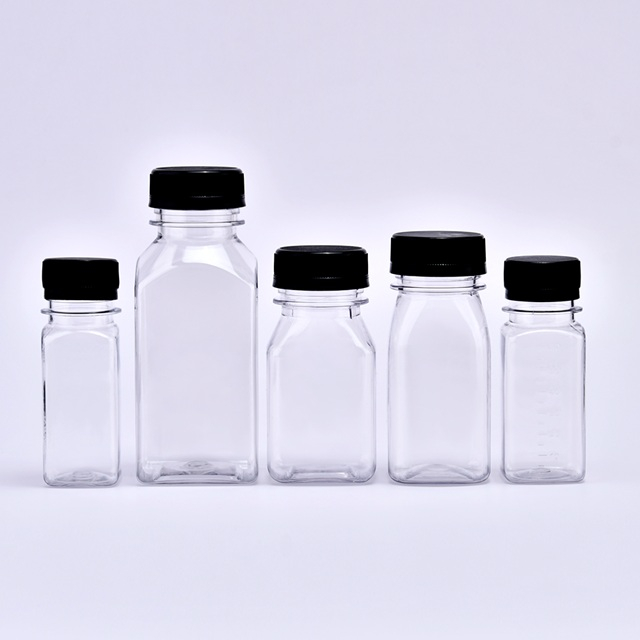 60ml 120ml 250ml PET Plastic Beverage Juice Bottle Square Transparent PET Drinks Plastic Juice Bottle With Cap