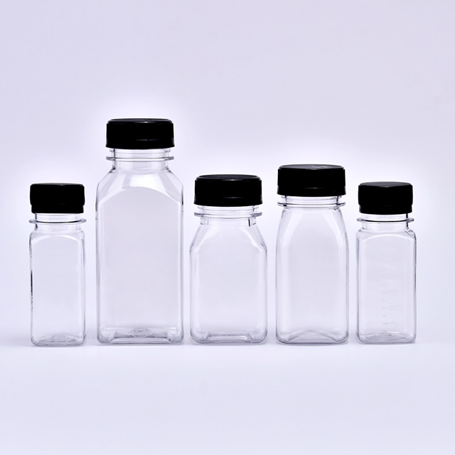 60ml 120ml 250ml PET Plastic Beverage Juice Bottle Square Transparent PET Drinks Plastic Juice Bottle With Cap