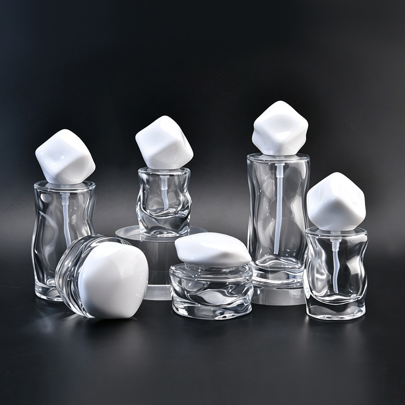 Luxury Unique Shape clear Glass Cream Jar with Screw-On Lid 30g 50ml 100ml 120ml Skincare Serum & Cosmetic Packaging Bottle