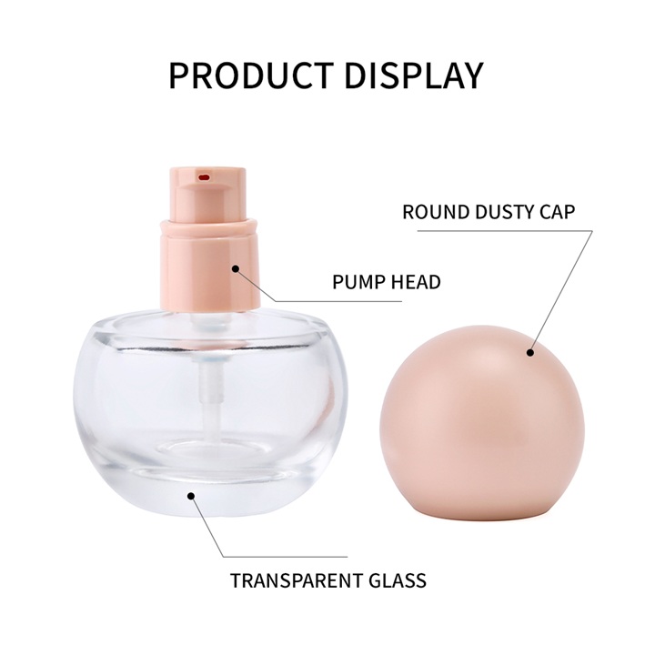 New 30ml Round Glass Foundation Bottle for Portable Energy Facial Moisturizer Eye Cream Lotion Container Cosmetic Packaging