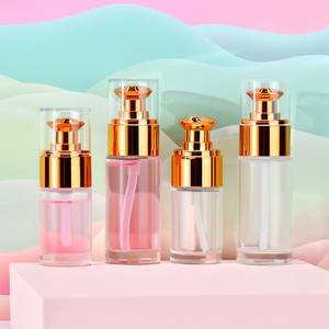 Glass Lotion Bottle 20ml 30ml Rose Gold Pump Spray Printed pp Cover Foundation Cosmetic Packaging Skin Care Products