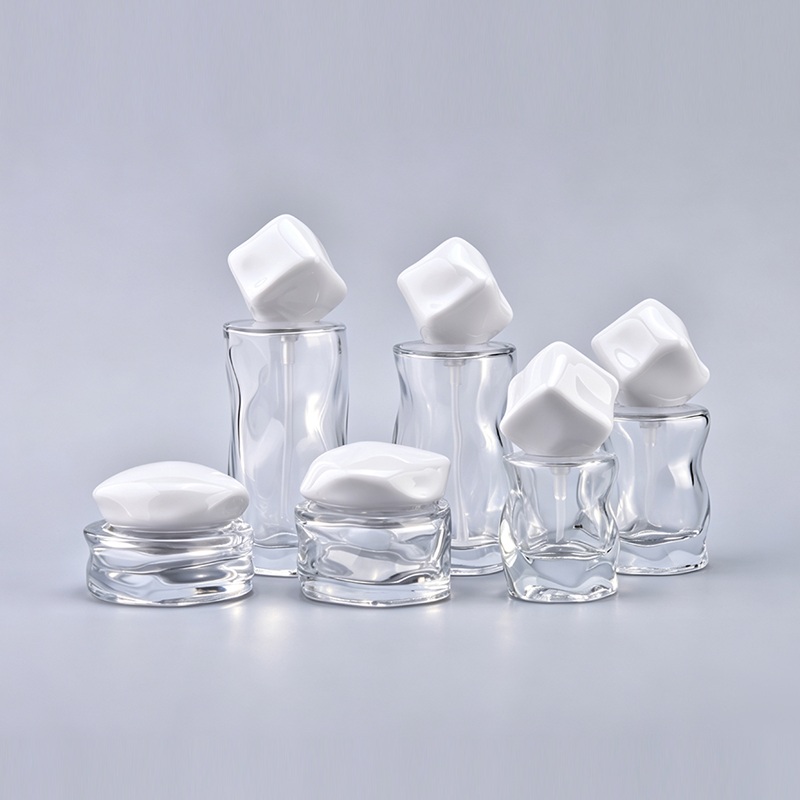 Luxury Unique Shape clear Glass Cream Jar with Screw-On Lid 30g 50ml 100ml 120ml Skincare Serum & Cosmetic Packaging Bottle