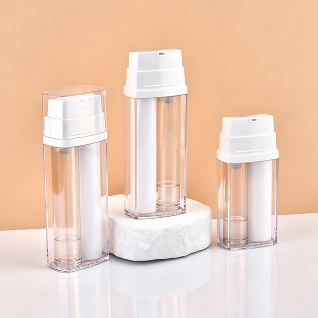 Hot Sale Empty Double Tube 2 in 1 Dual Chamber Face Cream Eye Cream Serum Plastic Cosmetic Airless Lotion Pump Bottles