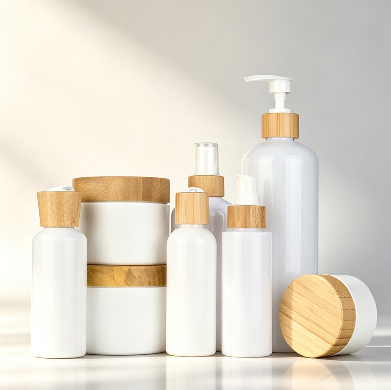 100ml 150ml 250ml 500ml 8oz Cosmetic Packaging Container Body Shampoo Pet Plastic Bottle With Bamboo Lid