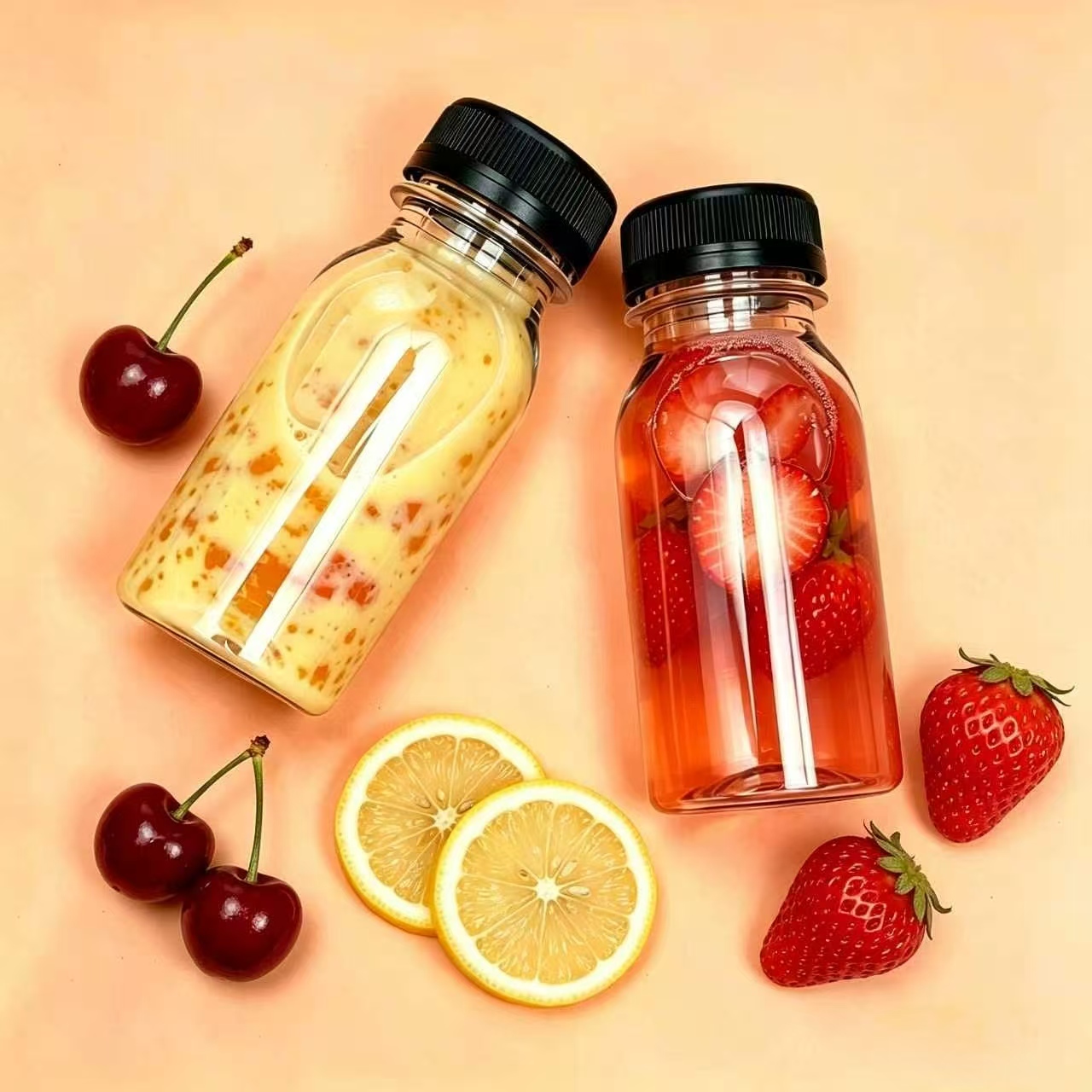 60ml 120ml 250ml PET Plastic Beverage Juice Bottle Square Transparent PET Drinks Plastic Juice Bottle With Cap