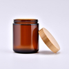 Empty 100ml 150ml 250ml 500ml Clear Amber Round Wax Container Glass Candle Jars With Bamboo Lid