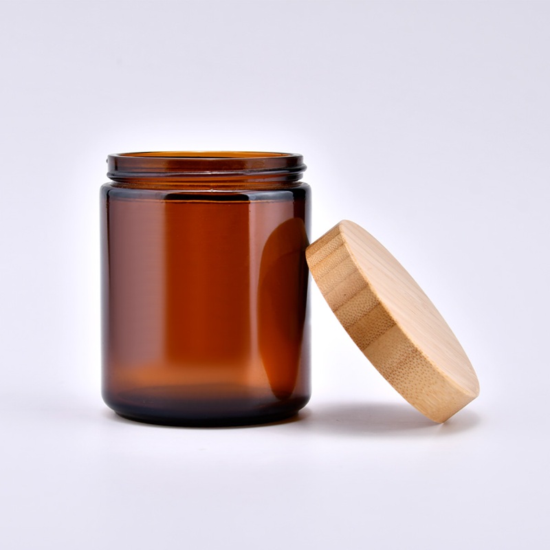 Empty 100ml 150ml 250ml 500ml Clear Amber Round Wax Container Glass Candle Jars With Bamboo Lid