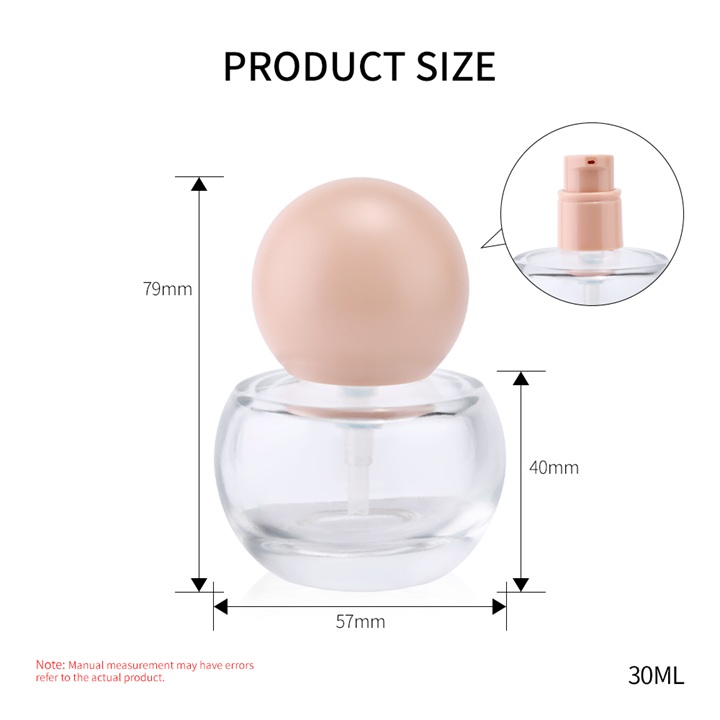 New 30ml Round Glass Foundation Bottle for Portable Energy Facial Moisturizer Eye Cream Lotion Container Cosmetic Packaging