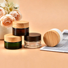 30ml 50ml 100ml Clear Amber Black Empty Eye Face Cream Moisturizer Container Glass Cosmetic Jar With Bamboo Wood Plastic Lid