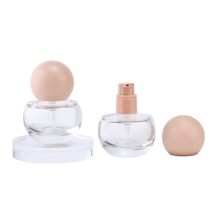 New 30ml Round Glass Foundation Bottle for Portable Energy Facial Moisturizer Eye Cream Lotion Container Cosmetic Packaging