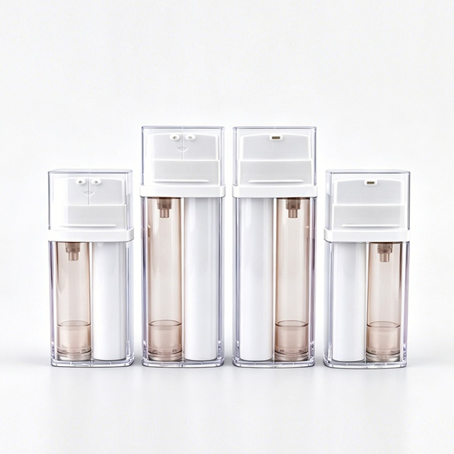 Hot Sale Empty Double Tube 2 in 1 Dual Chamber Face Cream Eye Cream Serum Plastic Cosmetic Airless Lotion Pump Bottles