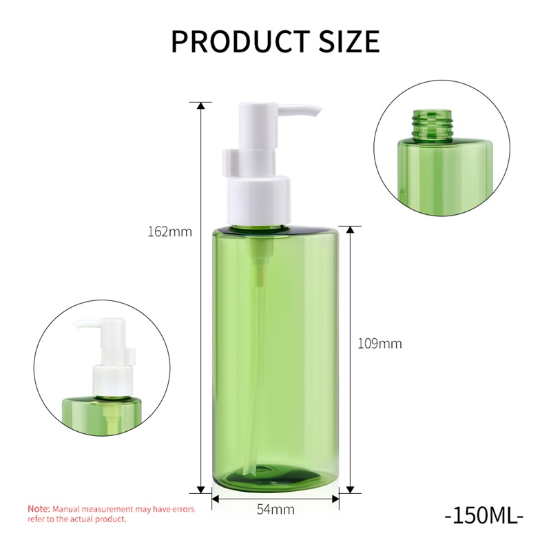 150ml Skin Care Serum Green Plastic Makeup Remover Shampoo Bath PET Plastic Bottle with Press Pump