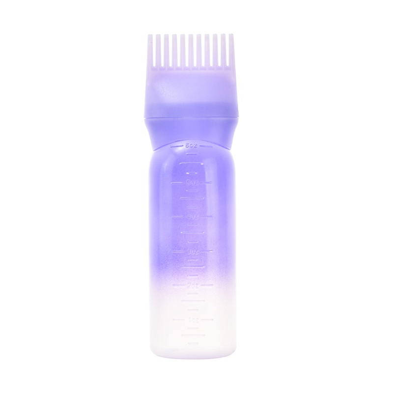 Wholesale Refillable 6oz Fancy Gradient Colors Root Comb Applicator Plastic Bottle With Scale Brush for Hair Dye Shampoo Oil