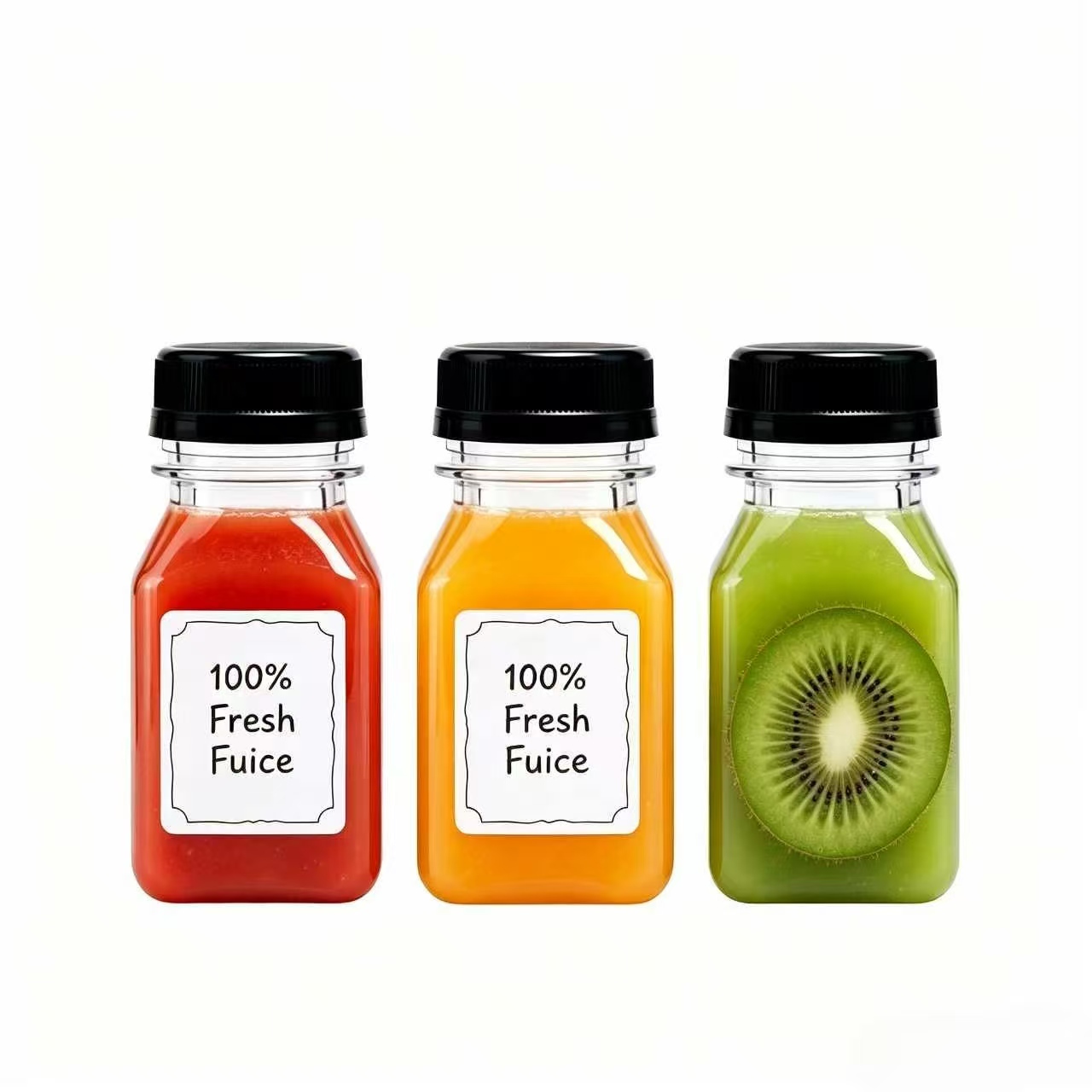 60ml 120ml 250ml PET Plastic Beverage Juice Bottle Square Transparent PET Drinks Plastic Juice Bottle With Cap