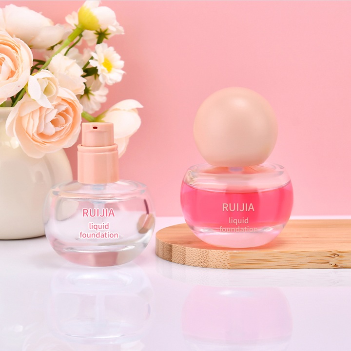 New 30ml Round Glass Foundation Bottle for Portable Energy Facial Moisturizer Eye Cream Lotion Container Cosmetic Packaging