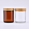 Empty 100ml 150ml 250ml 500ml Clear Amber Round Wax Container Glass Candle Jars With Bamboo Lid