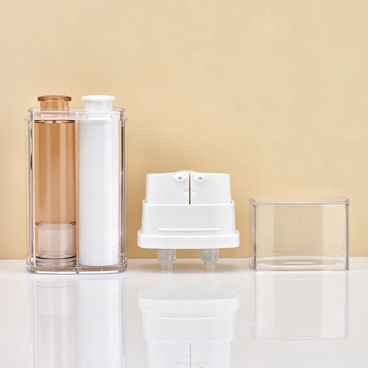 Hot Sale Empty Double Tube 2 in 1 Dual Chamber Face Cream Eye Cream Serum Plastic Cosmetic Airless Lotion Pump Bottles