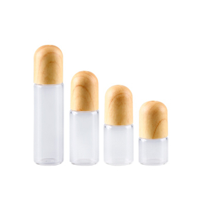 Clear Glass Roller Bottle with Wood Plastic Cap