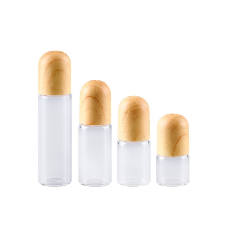Clear Glass Roller Bottle with Wood Plastic Cap